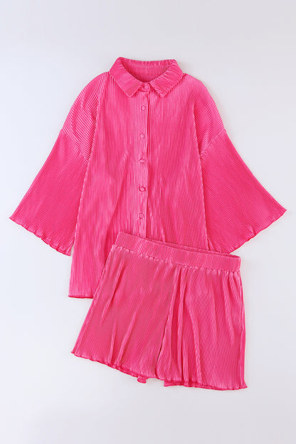 Rose Pleated Long Sleeve Buttoned Drawstring Romper