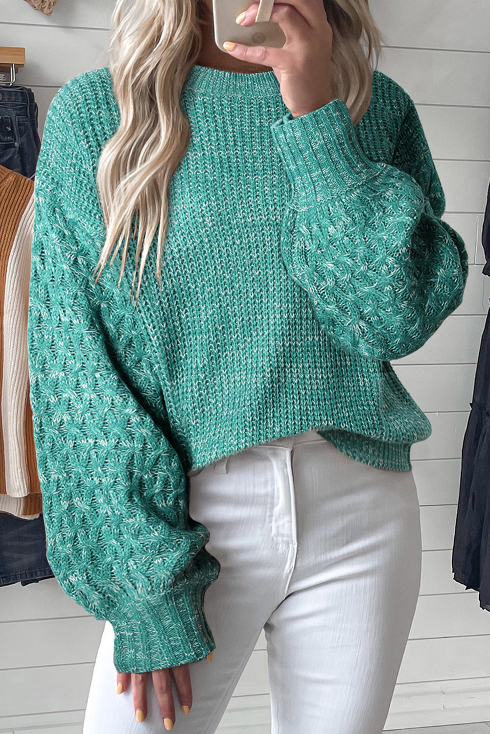 Light Grey Cable Knit Sleeve Drop Shoulder Sweater