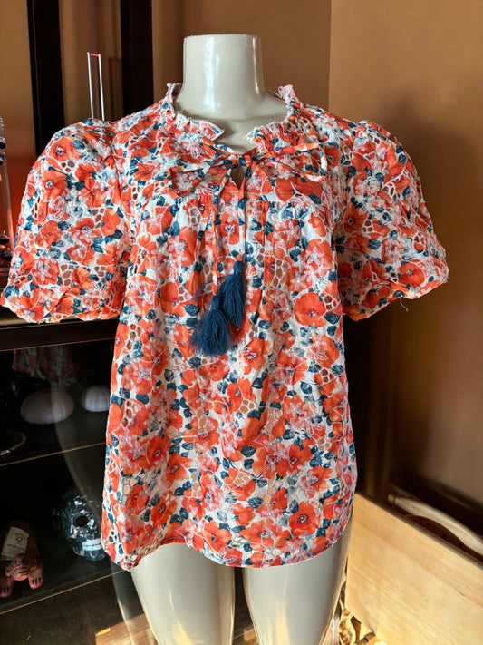 Voy  Floral Short Puff Sleeve Top