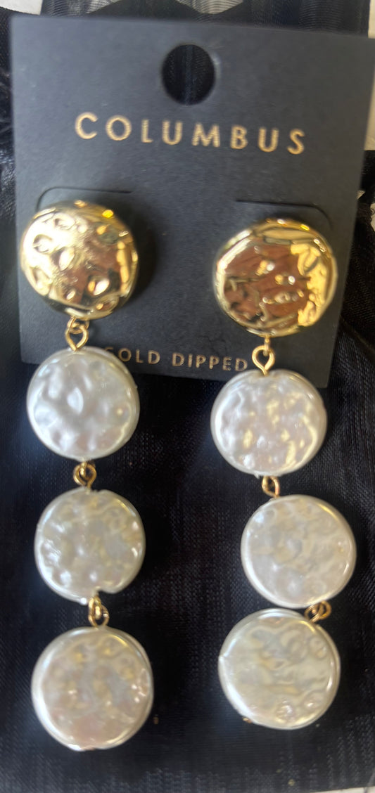 White and gold Dangle Earrings