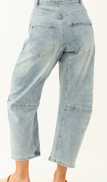 Medium Wash Drawstring Barrel Jeans