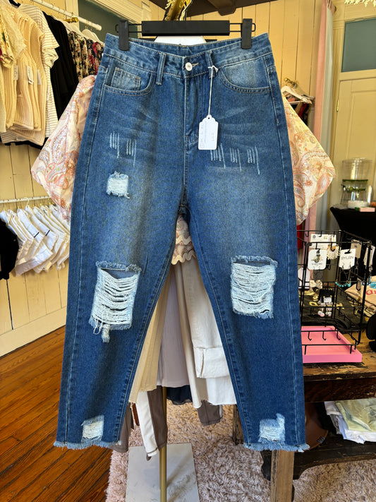 High Rise Mom Distressed Jeans