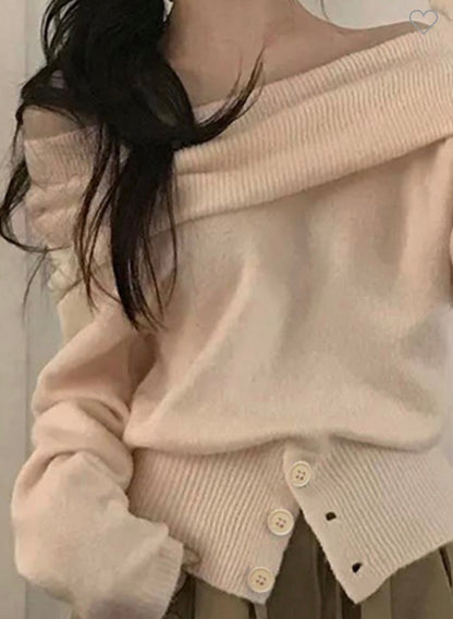 Off Shoulder Buttoned Sweater