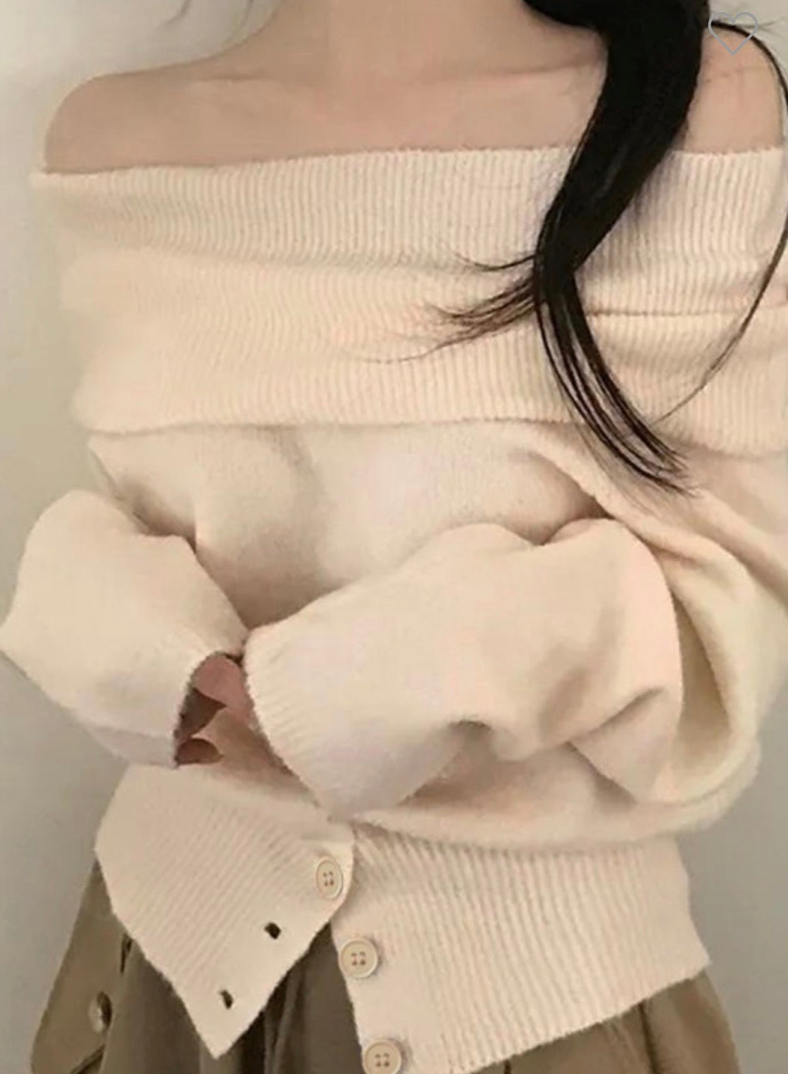 Off Shoulder Buttoned Sweater