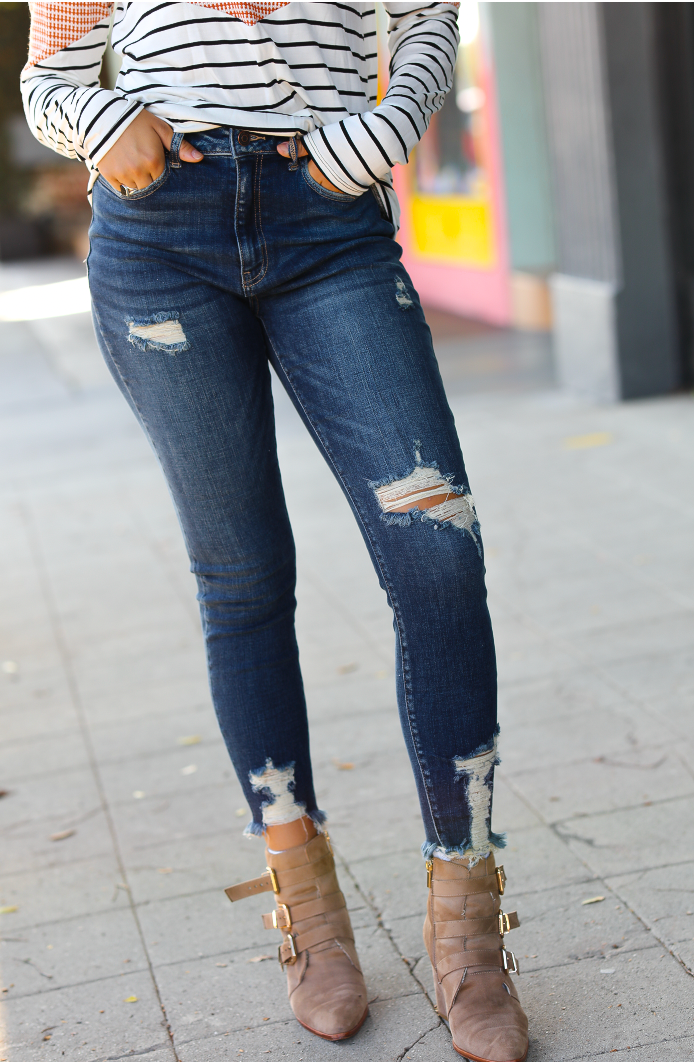 Distressed Denim High Rise Skinny Ankle Jeans