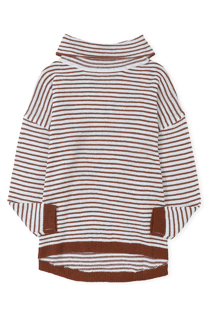 Brown Striped Turtleneck Loose Sweater