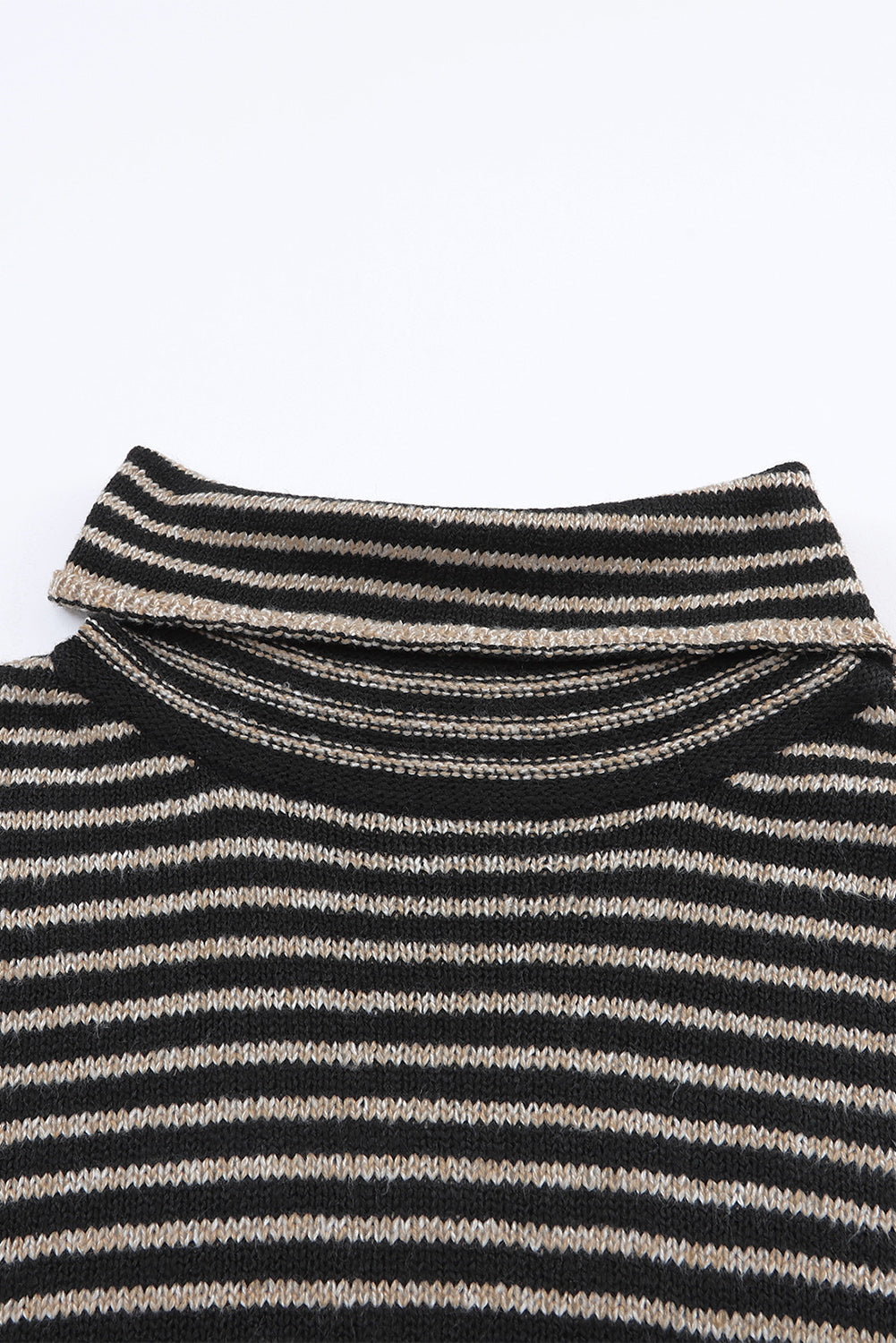 Brown Striped Turtleneck Loose Sweater