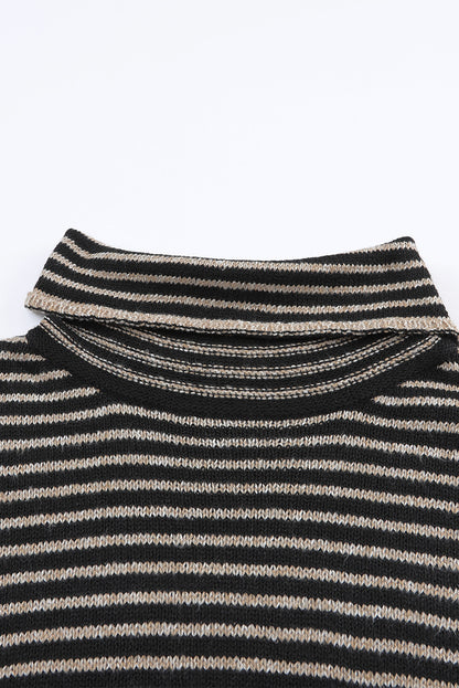 Brown Striped Turtleneck Loose Sweater