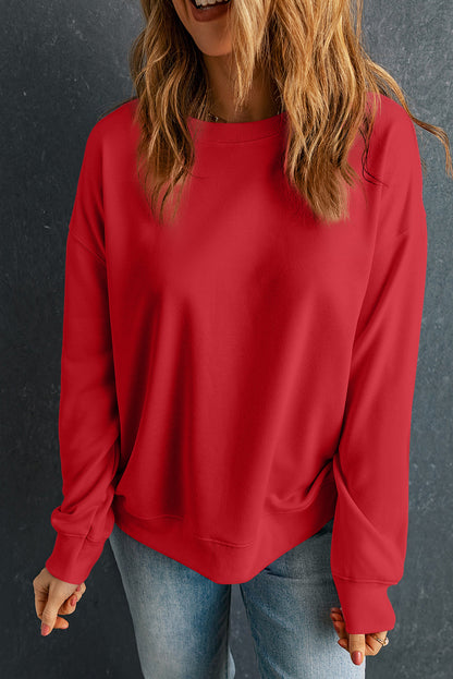 Red Solid Classic Crewneck Pullover Sweatshirt