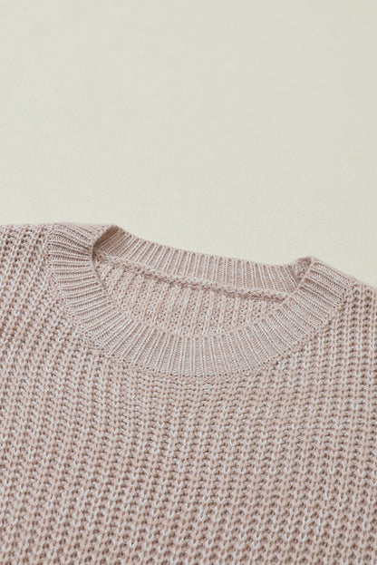 Light Grey Cable Knit Sleeve Drop Shoulder Sweater