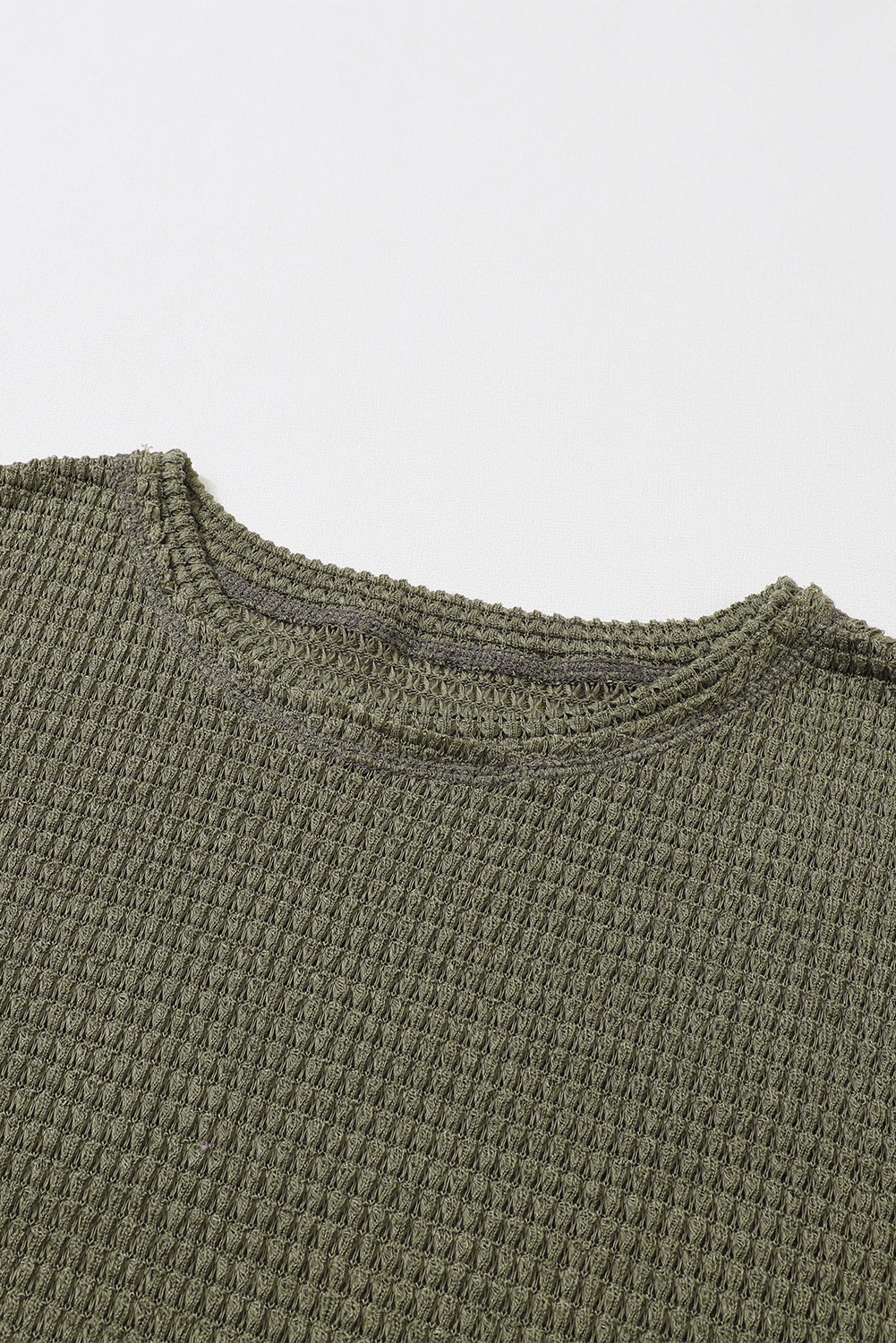 Khaki Waffle Knit High Slits Oversized Top