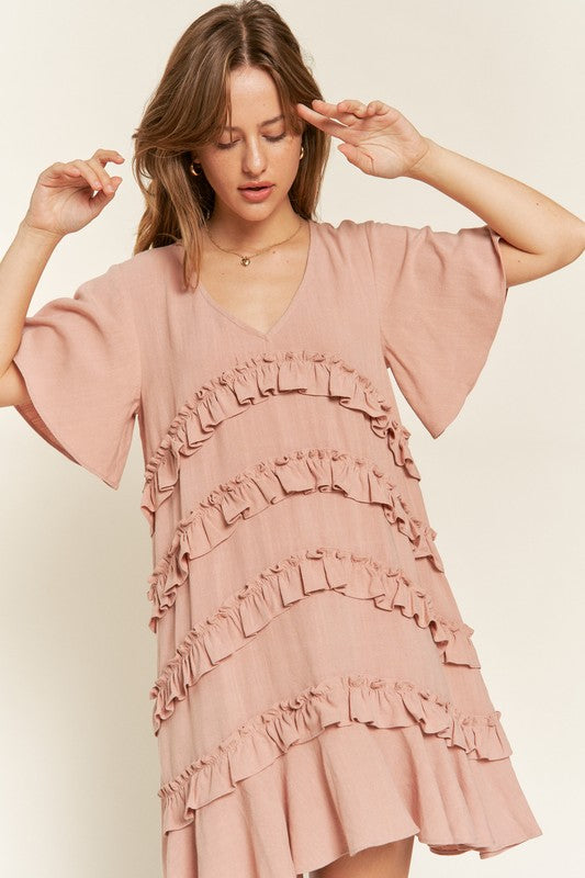 TIERED RUFFLE MINI DRESS