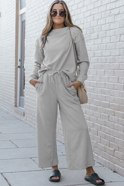 Gray Ultra Loose Textured 2pcs Slouchy Outfit