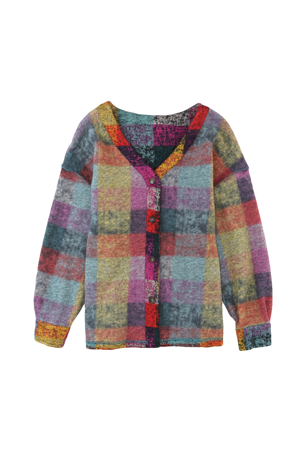 Multicolor Brushed Plaid Pocketed Oversize Shacket