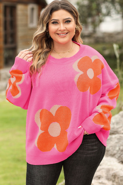 Flower Pattern Slouchy Sweater