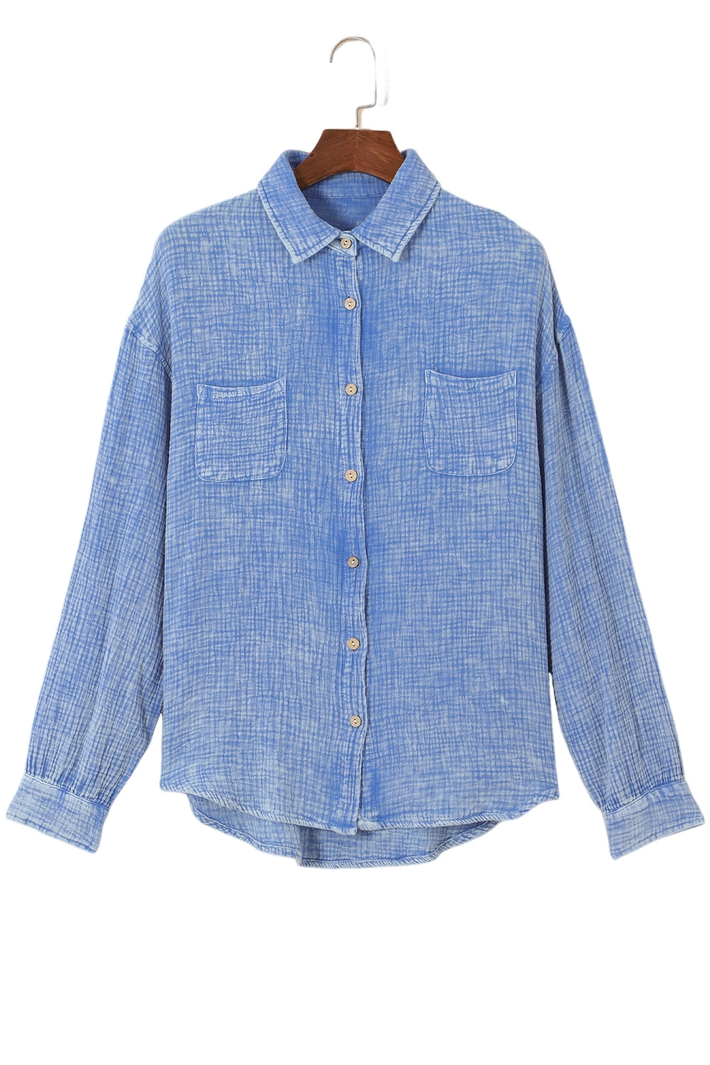 Black Mineral Wash Crinkle Textured Chest Pockets Shirt