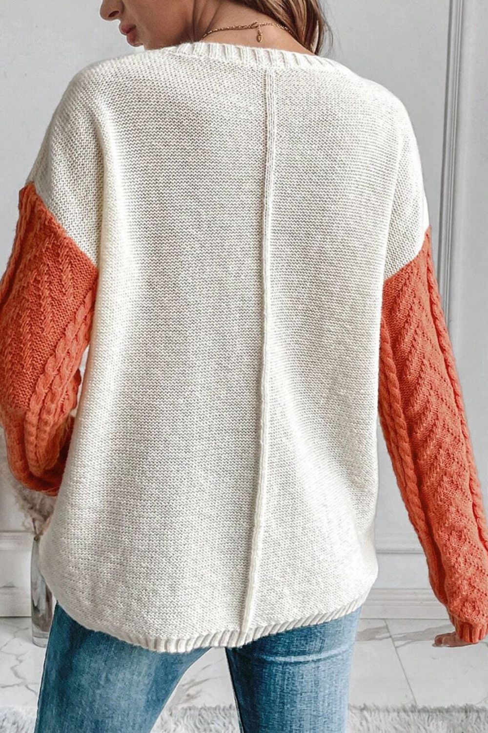 Color Block Round Neck Long Sleeve Sweater