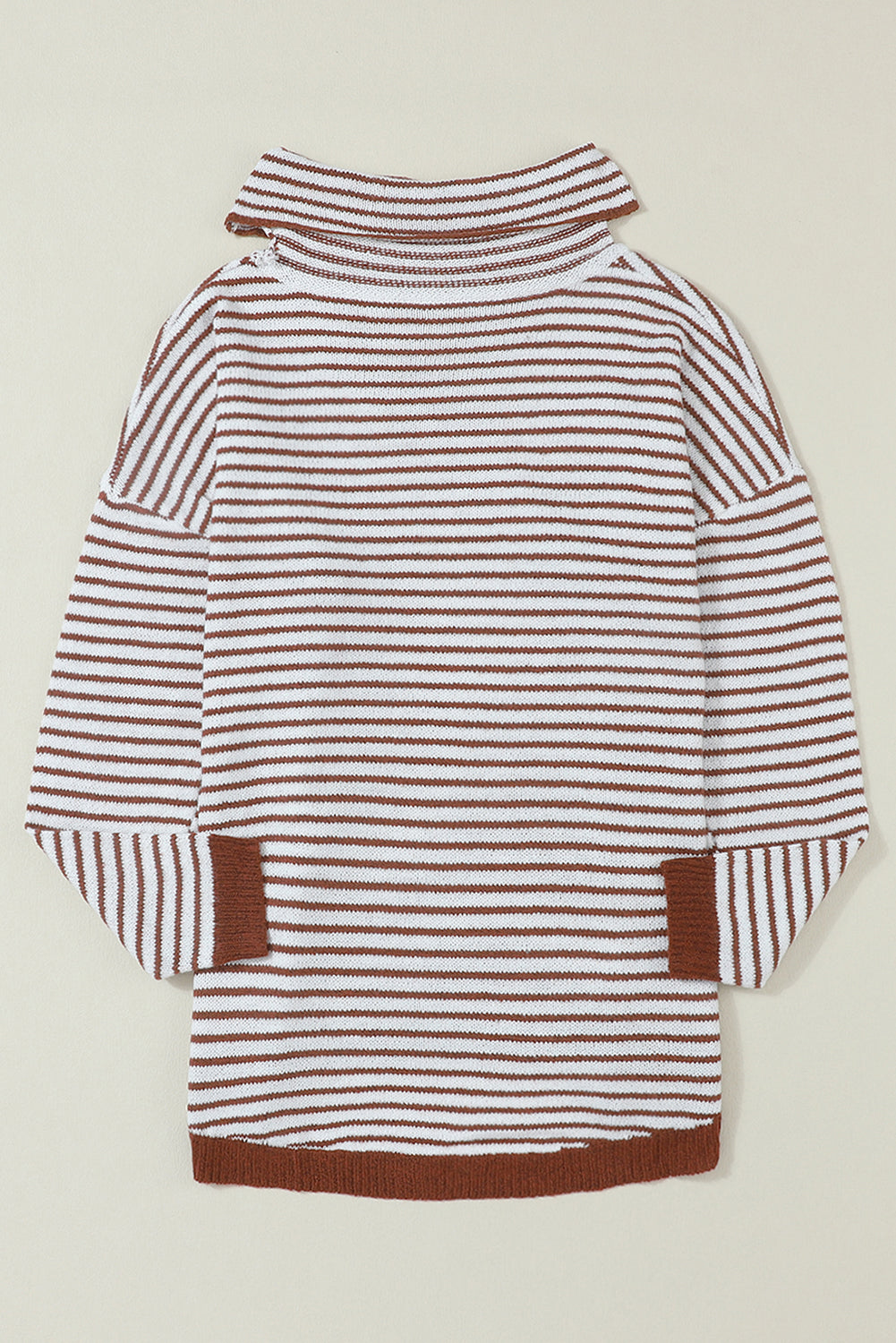 Brown Striped Turtleneck Loose Sweater