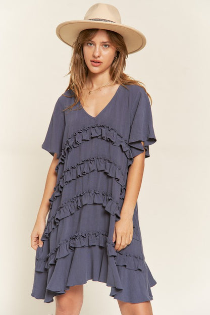 TIERED RUFFLE MINI DRESS