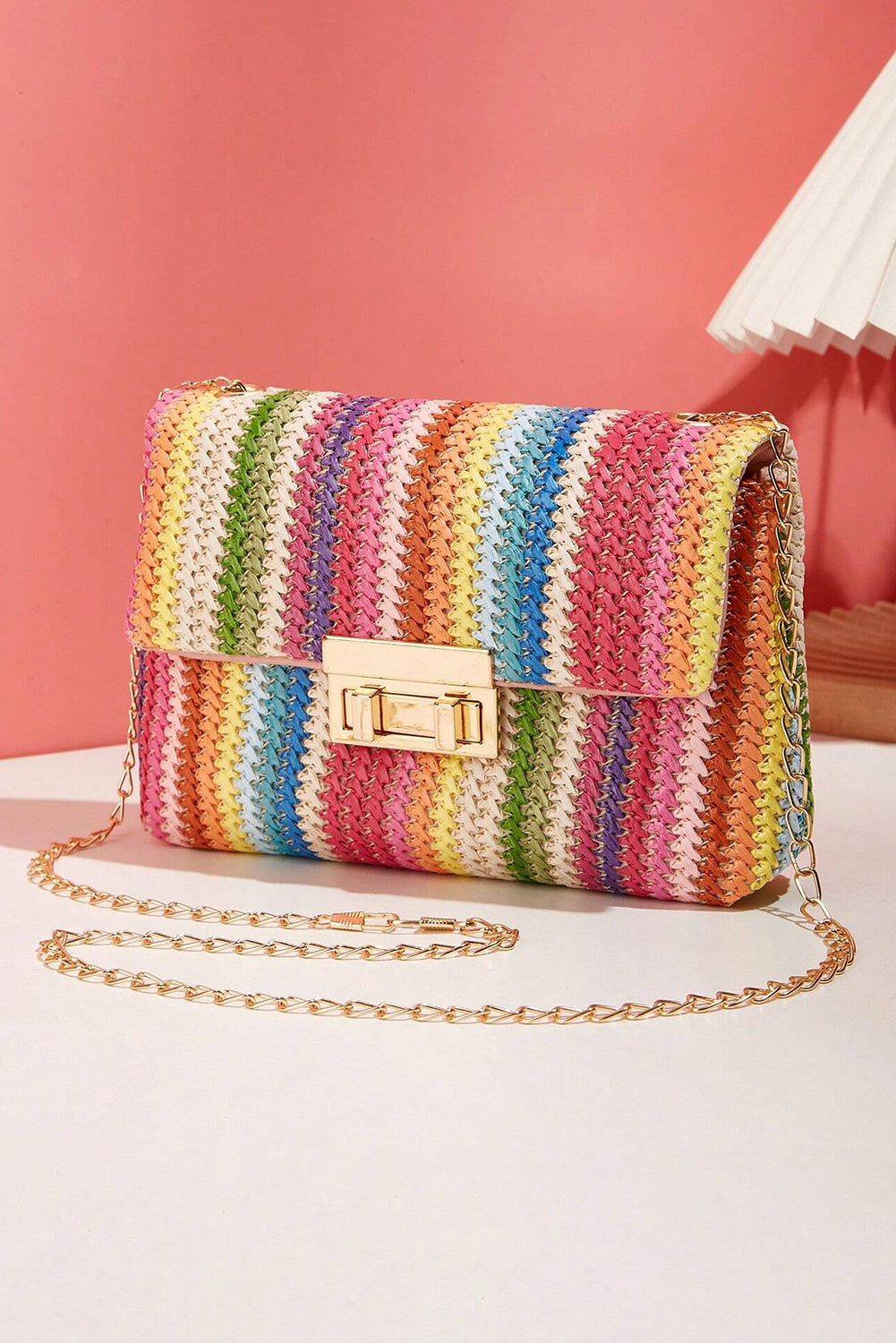 Multicolour Bohemian Woven Gold Chain Shoulder Bag