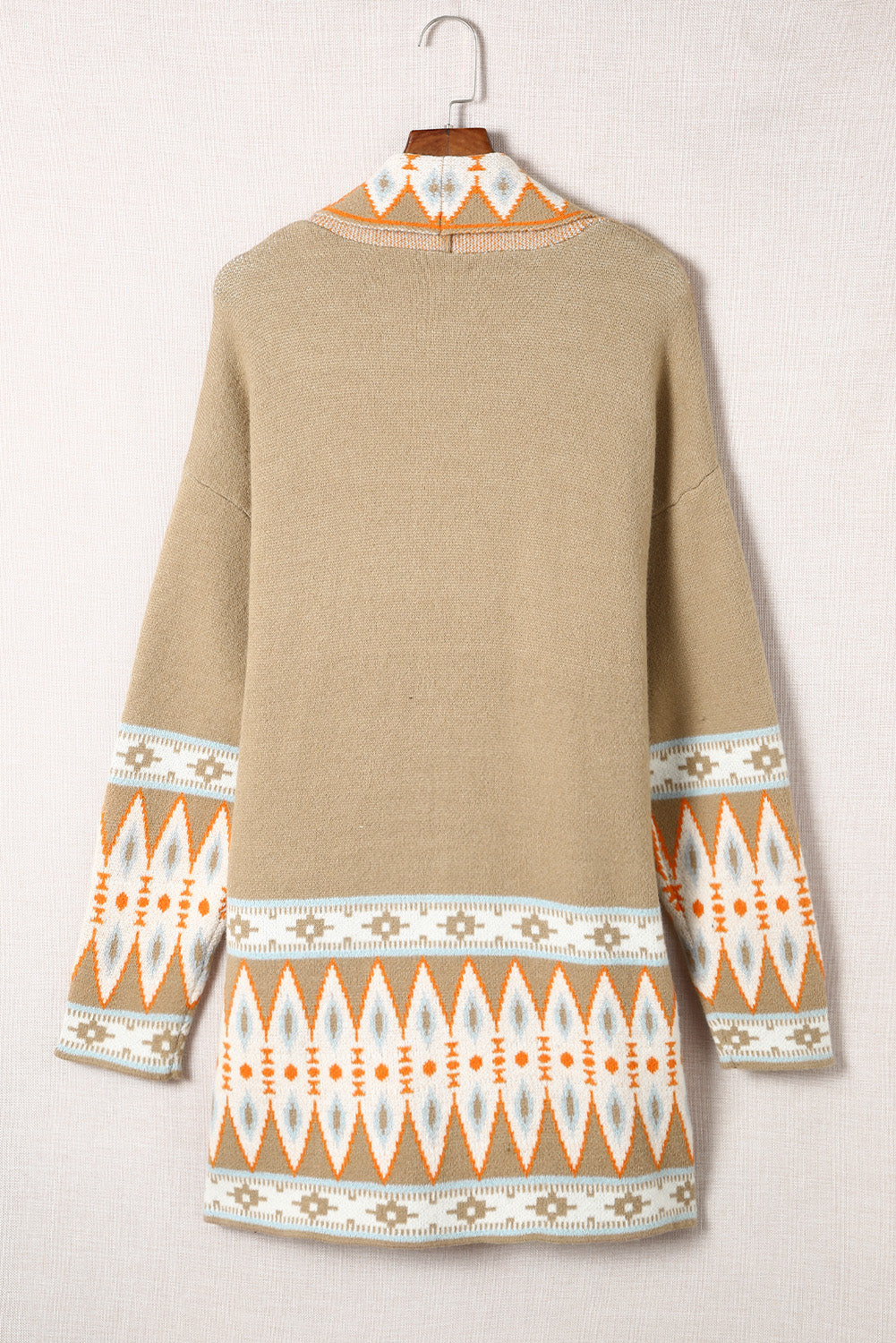 Brown Aztec Print Open Front Knitted Cardigan