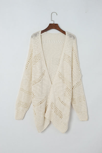 Apricot Plus Size Slouchy Hollowed Knit Open Front Cardigan