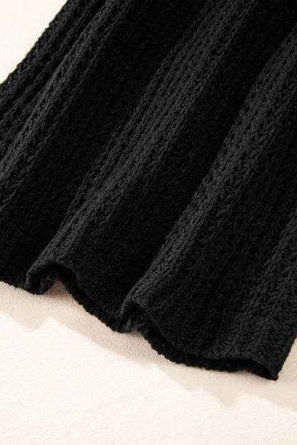 Black Hollow-out Crochet V Neck Sweater