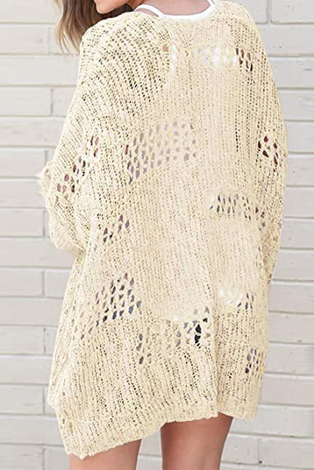 Apricot Plus Size Slouchy Hollowed Knit Open Front Cardigan