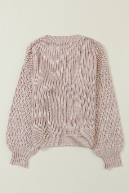 Light Grey Cable Knit Sleeve Drop Shoulder Sweater