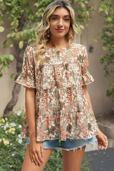 Floral Round Neck Short Sleeve T-Shirt